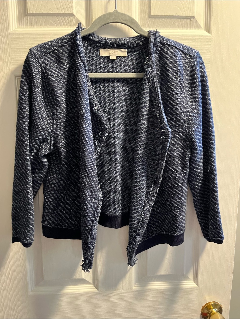 LOFT Navy and Heathered Gray Open-Front Knit Cardigan